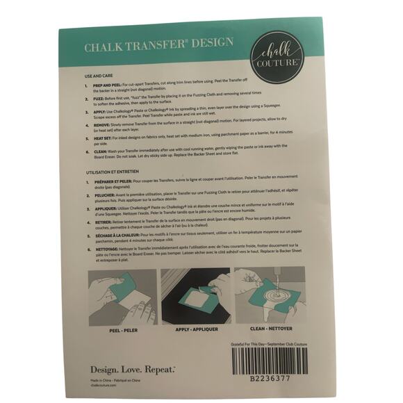 NWT  Grateful For The Day Chalk‎ Couture 8.5 x 11  Reusable Transfer - Picture 2 of 3